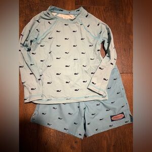 Vineyard Vines Whale Print Rash Guard & Swim Trunks Set Size 4T